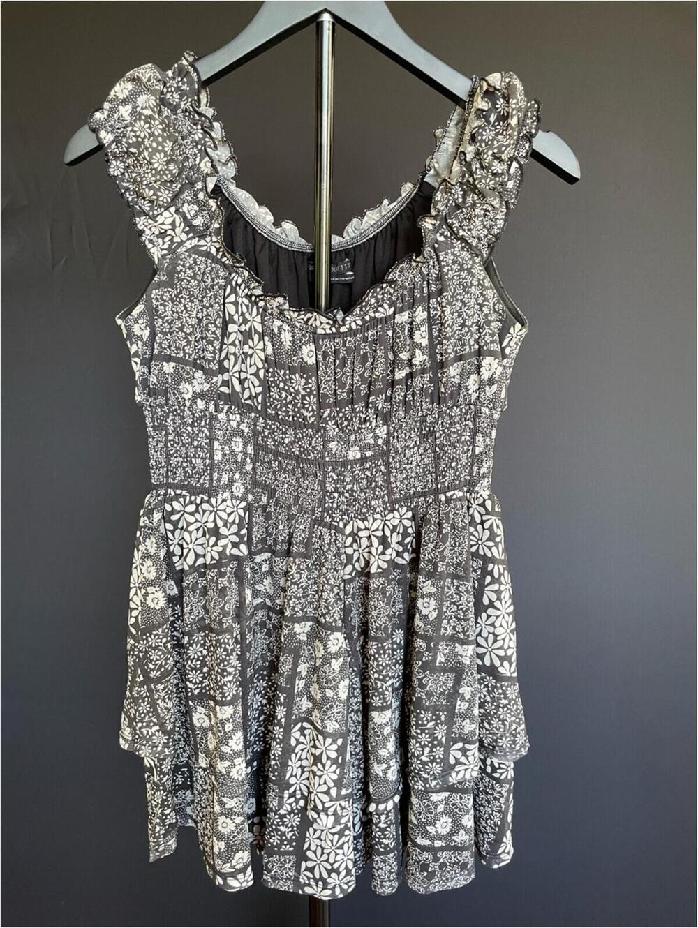 Urban Outfitters Black and White Floral Patchwork Romper Skort Medium